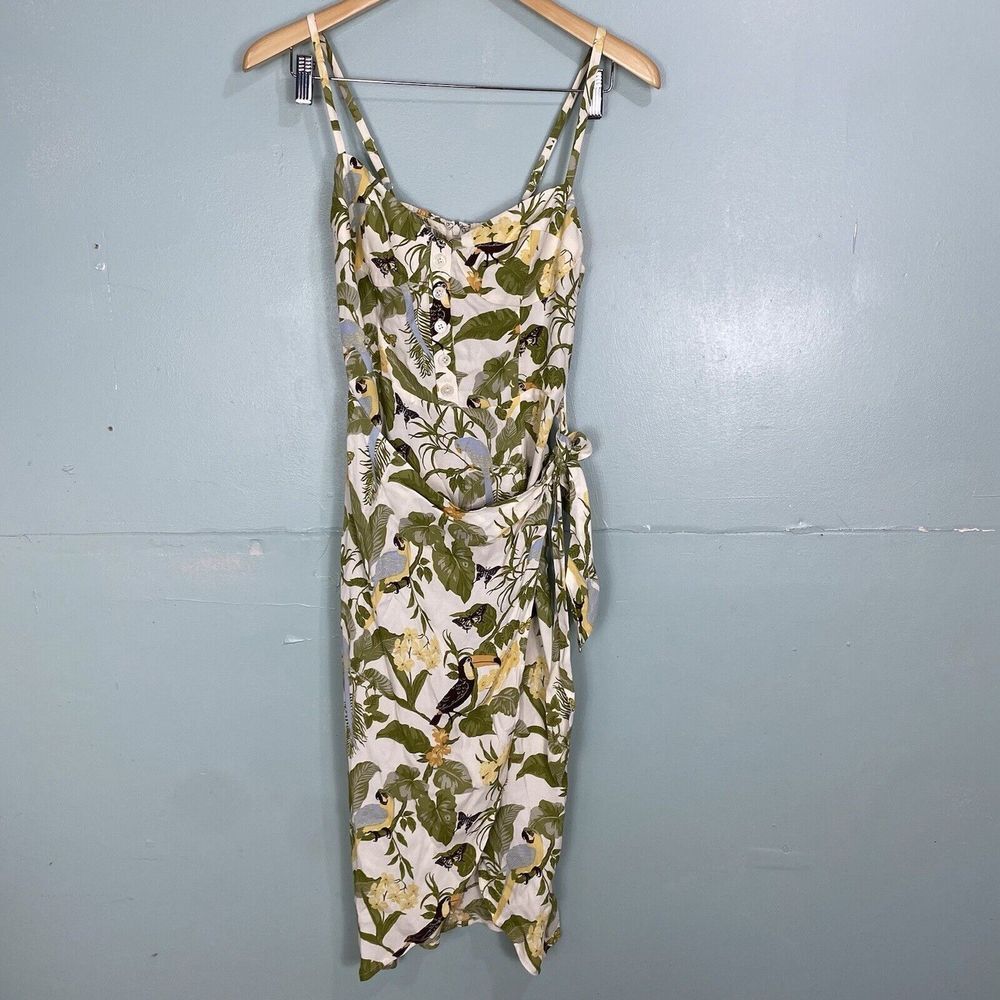 Reformation Rianne‎ Sleeveless Side Slit Midi Dress Tropics Sz 2 Green Butterfly
